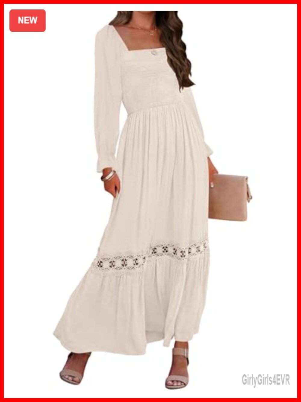 Boho Long Sleeve Square Neck Backless Maxi Dress